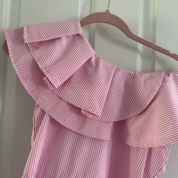 Habitual Pink Striped One-Shoulder Dress, Sz 14 Girls - Picture 4 of 7